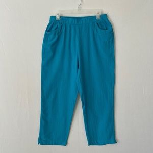 Lulu-B Size Medium Lightweight 100% Cotton Crop Pants Pockets Elastic Waist